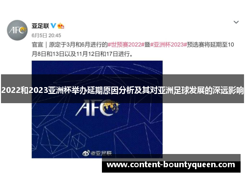 2022和2023亚洲杯举办延期原因分析及其对亚洲足球发展的深远影响