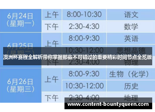 澳洲杯赛程全解析带你掌握那些不可错过的重要精彩时间节点全览版 澳洲杯赛程全解析带你掌握那些不可错过的重要精彩时间节点全览版