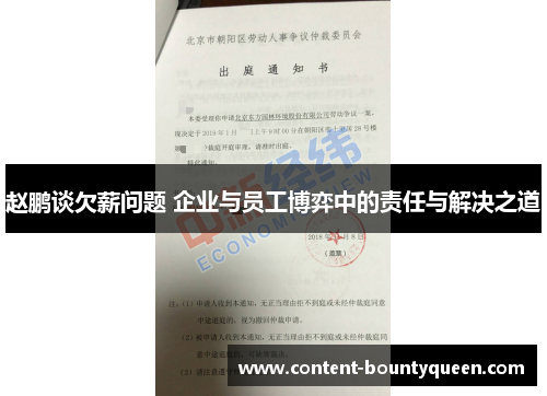 赵鹏谈欠薪问题 企业与员工博弈中的责任与解决之道 赵鹏谈欠薪问题 企业与员工博弈中的责任与解决之道