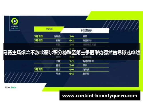 马赛主场爆冷不敌欧塞尔积分榜跌至第三争冠形势骤然告急球迷哗然